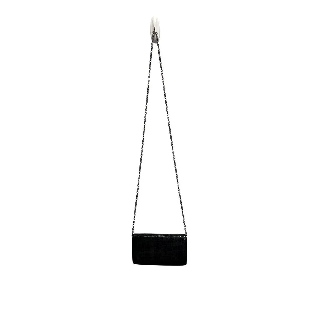 Whiting & Davis Black Rhinestone Evening Chain Clutch Metal Mesh Satin Interior